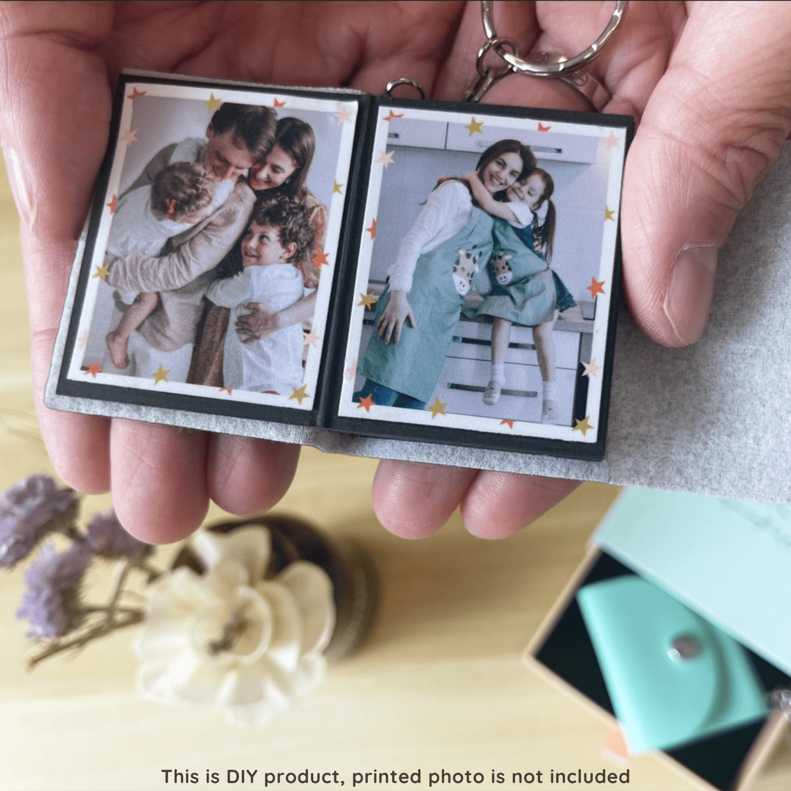 Mini Photo Keychain, DIY Small Custom Leather Memory Photo, Picture Keychains Personalized Album for Family, Boyfriend, Couples, Dog, Friends - uniqicon