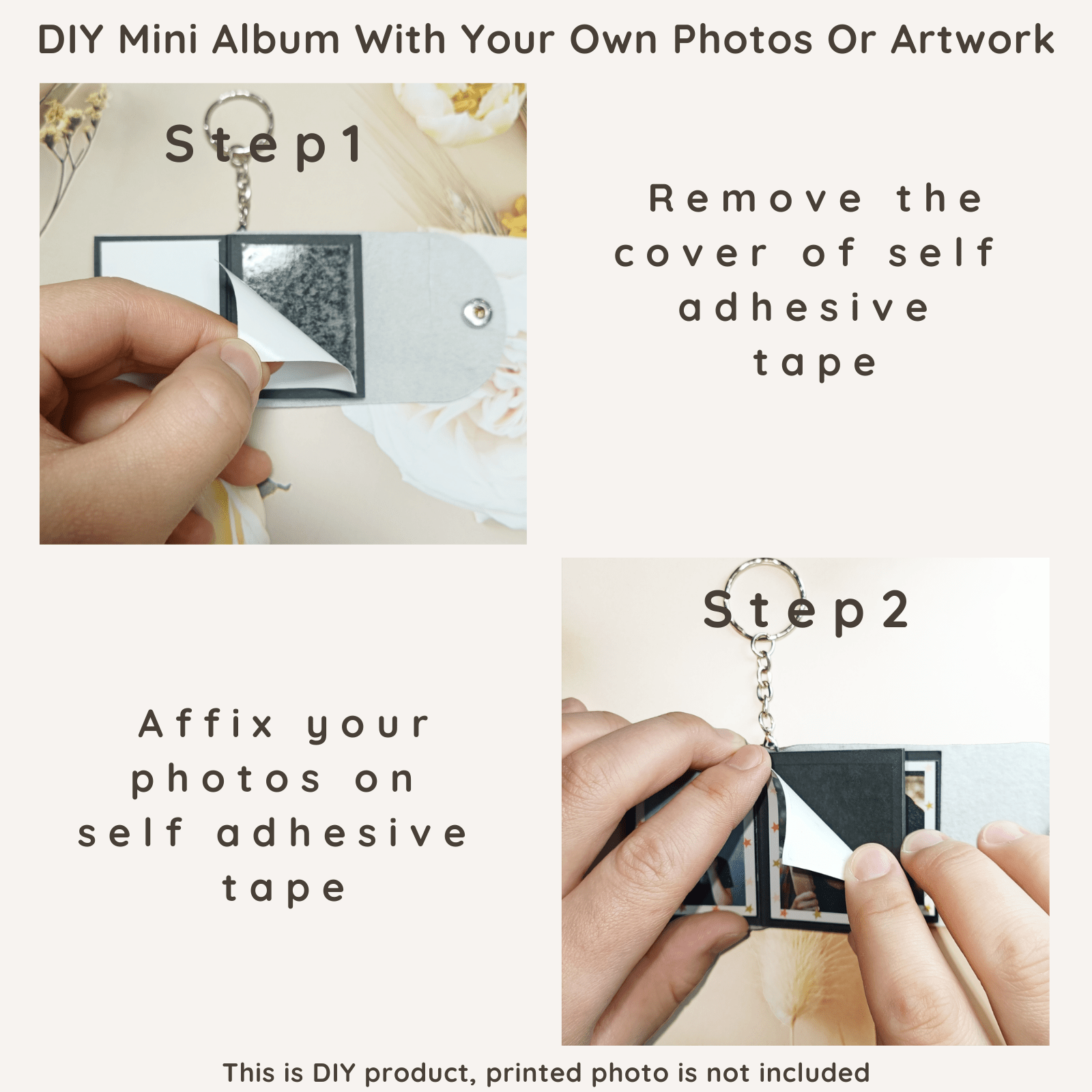 Mini Photo Keychain, DIY Small Custom Leather Memory Photo, Picture Keychains Personalized Album for Family, Boyfriend, Couples, Dog, Friends - uniqicon