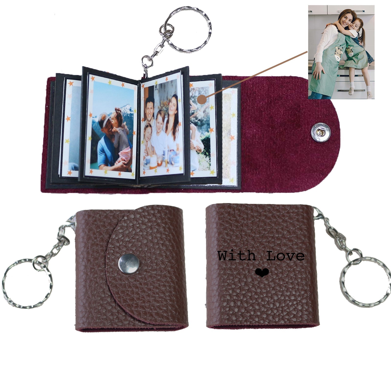 Personalized Mini Photo Keychain,Picture Keychains(White) Personalized Album, Mini Cute Key Ring Keychain with Picture Book for Family, Boyfriend, Couples, Dog, Friends - uniqicon