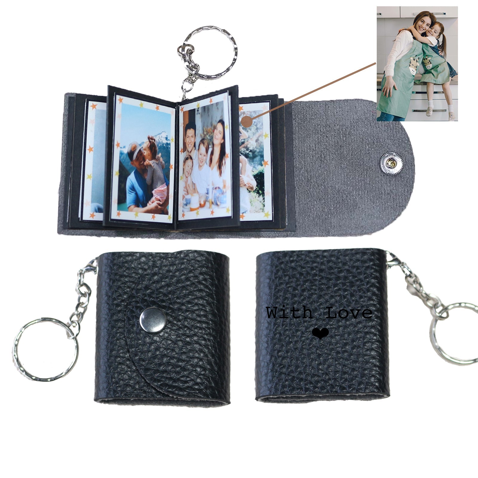 Personalized Mini Photo Keychain,Picture Keychains(White) Personalized Album, Mini Cute Key Ring Keychain with Picture Book for Family, Boyfriend, Couples, Dog, Friends - uniqicon