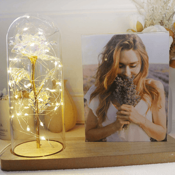 Romantic Galaxy Light Up Rose in Glass Dome with photo frame ornaments, beauty and the beast rose, eternal Rose Flower Gifts for Valentine's Day, Mother's Day, Birthday - uniqicon