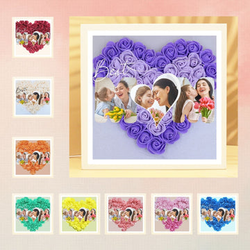 Uniqicon Personalised Heart Shaped Photo Frames for Mother, Mum Flower Shadow Box, Customised Meaningful Picture Frame from Daughter Women, Special Presents from Family Memorial Kids Ladies Wife - uniqicon
