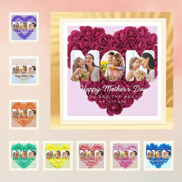 Uniqicon Personalised Heart Shaped Photo Frames for Mother, Mum Flower Shadow Box, Customised Meaningful Picture Frame from Daughter Women, Special Presents from Family Memorial Kids Ladies Wife - uniqicon