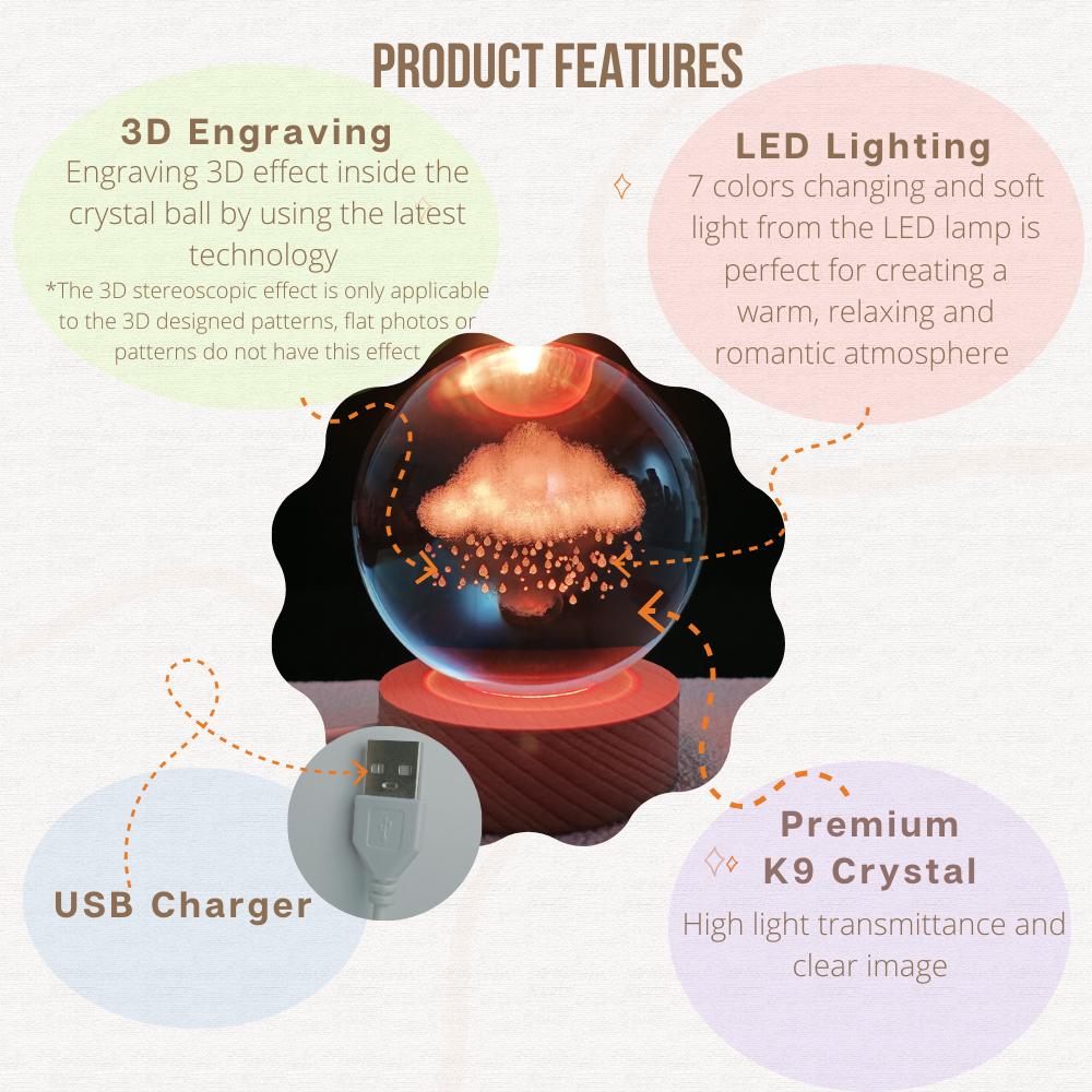 3D Engraving Crystal Ball Cloud LED Light Voice Message Gift Birthday Anniversary Valentine Christmas Graduation Friend Souvenir Corporate Award Recognition Appreciation - uniqicon