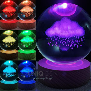 3D Engraving Crystal Ball Cloud LED Light Voice Message Gift Birthday Anniversary Valentine Christmas Graduation Friend Souvenir Corporate Award Recognition Appreciation