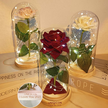 Anniversary & Valentine's Day Gifts For Mom Women, Personalized Rose Lamp, Mother's Day, Birthday Presents For Mom,Girlfriends & Wives Handmade Roses Flowers Galaxy Eternal Enchanted Rose Glass Dome With Message 1F