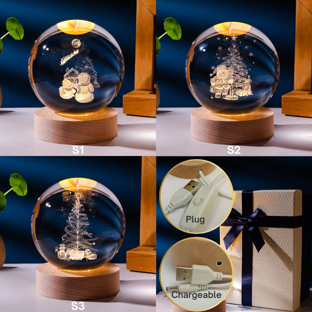 Christmas 3D Crystal Ball With Light Voice Message Friend Christmas Gifts - uniqicon