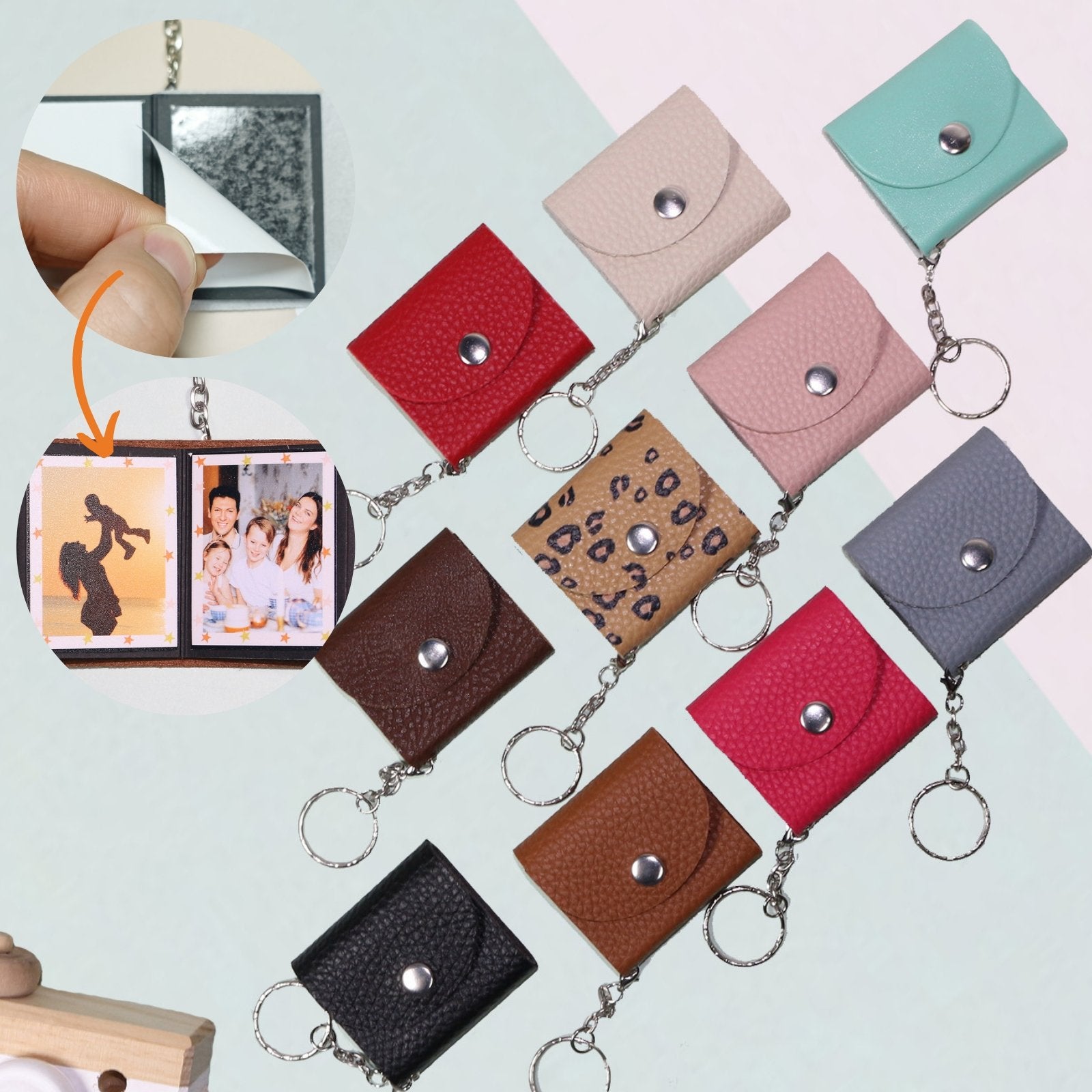 4 Pcs PVC Cover 1 inch Mini Photo Album Keychain with 16  Pockets Photo Card Holder for Memory Gift, Clear Glitter : Home & Kitchen