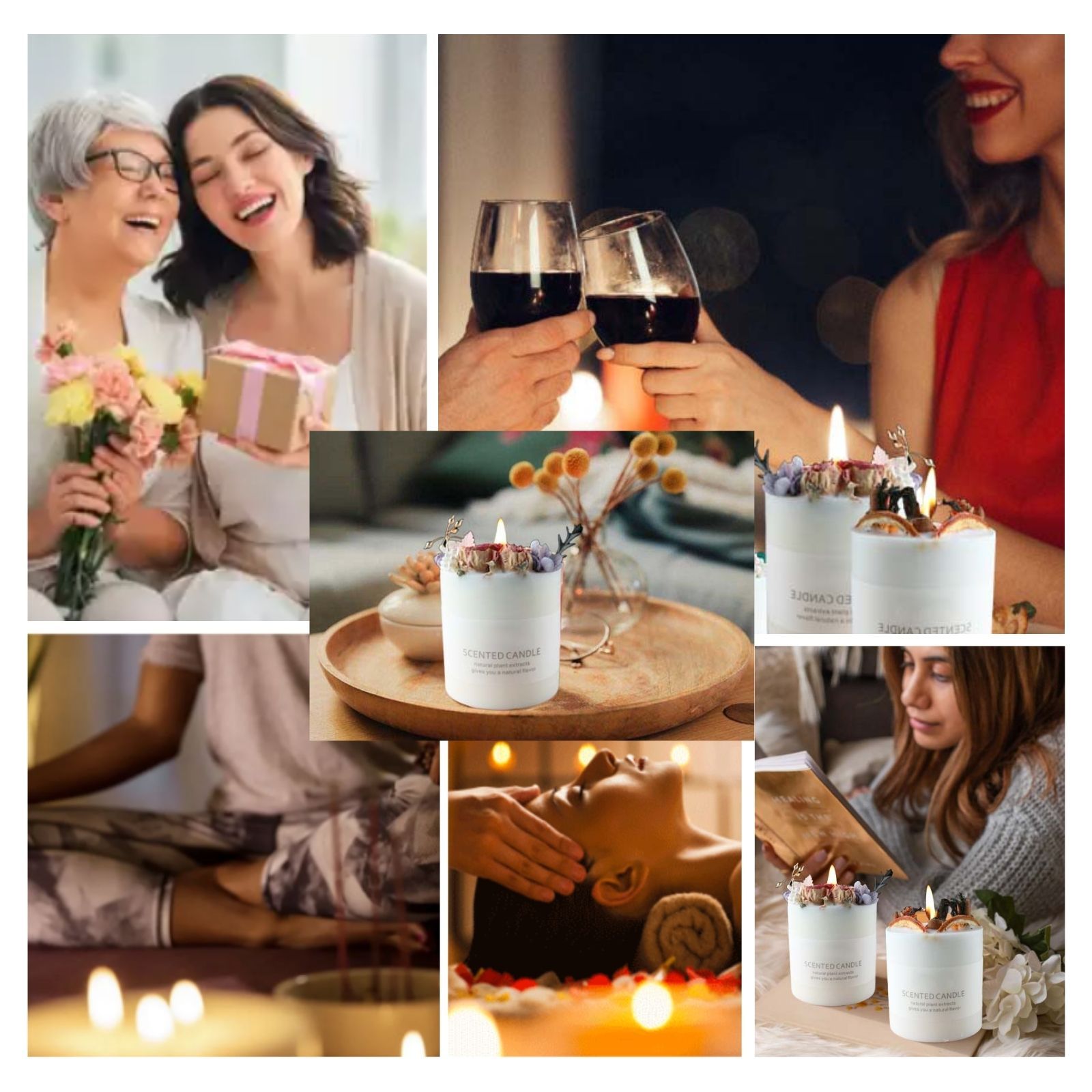 Natural soy scented pillar candles, luxury non toxic white bathroom candle, scented wax romantic rose jar candles aesthetic decorative gifts for women, home - uniqicon
