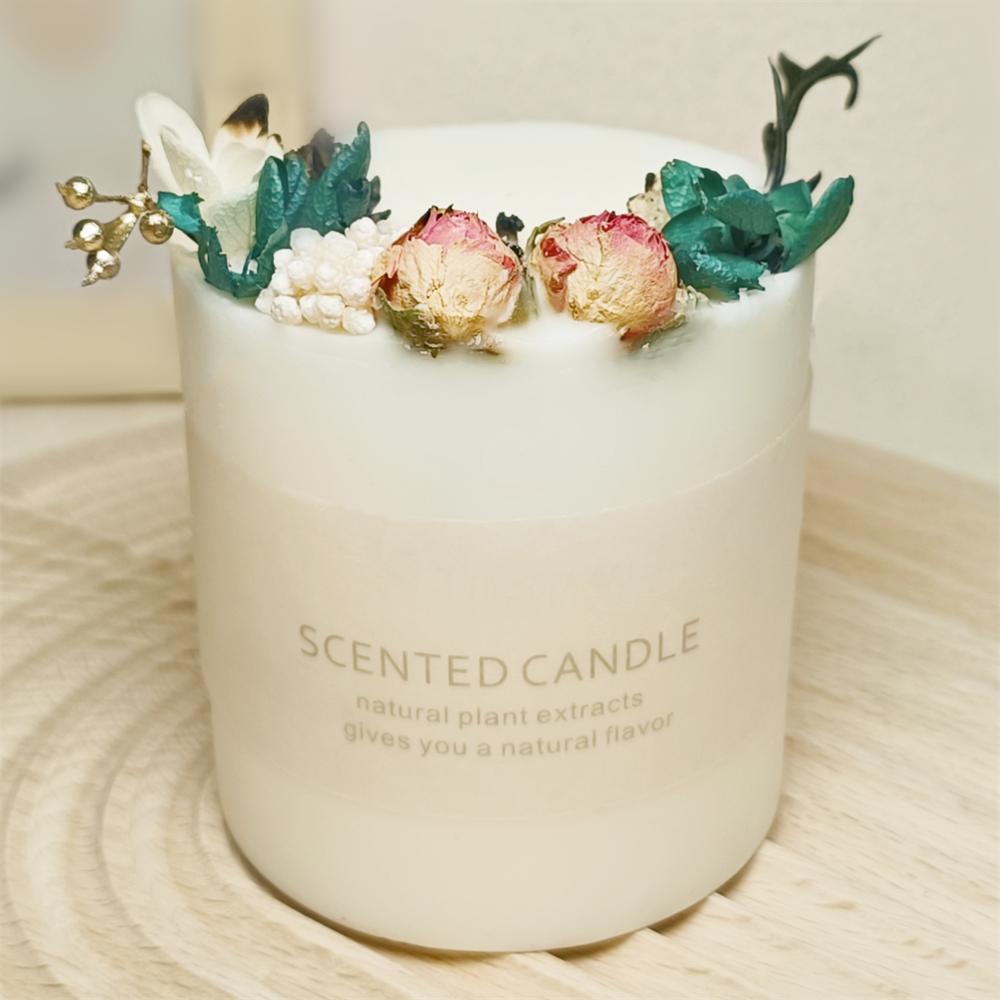 Natural soy scented pillar candles, luxury non toxic white bathroom candle, scented wax romantic rose jar candles aesthetic decorative gifts for women, home - uniqicon