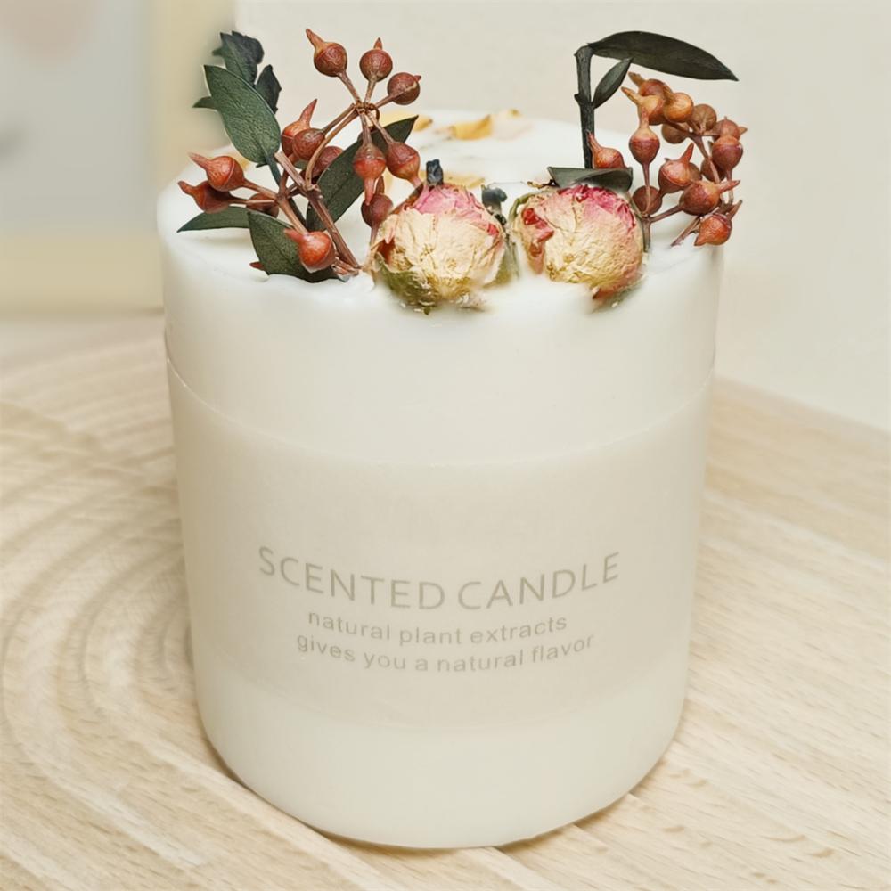 Natural soy scented pillar candles, luxury non toxic white bathroom candle, scented wax romantic rose jar candles aesthetic decorative gifts for women, home - uniqicon