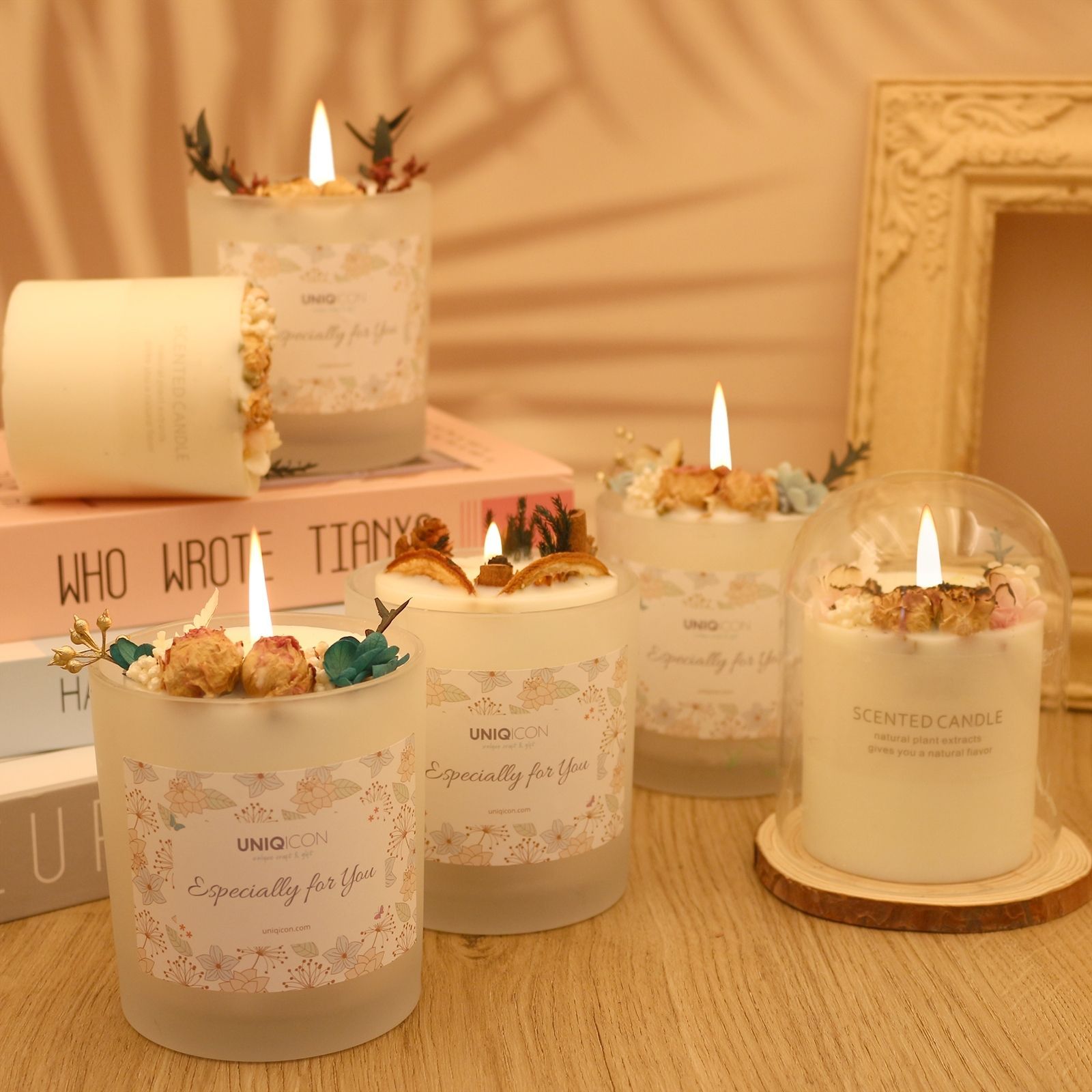 Natural soy scented pillar candles, luxury non toxic white bathroom candle, scented wax romantic rose jar candles aesthetic decorative gifts for women, home - uniqicon