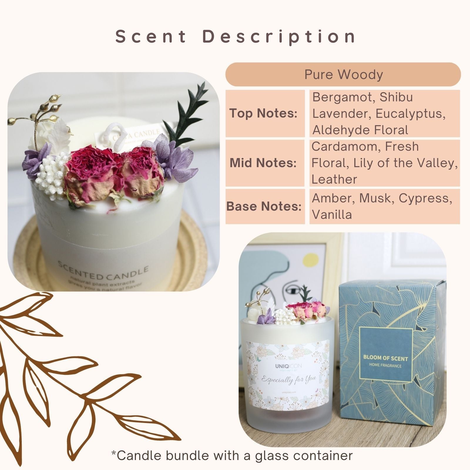 Natural soy scented pillar candles, luxury non toxic white bathroom candle, scented wax romantic rose jar candles aesthetic decorative gifts for women, home - uniqicon