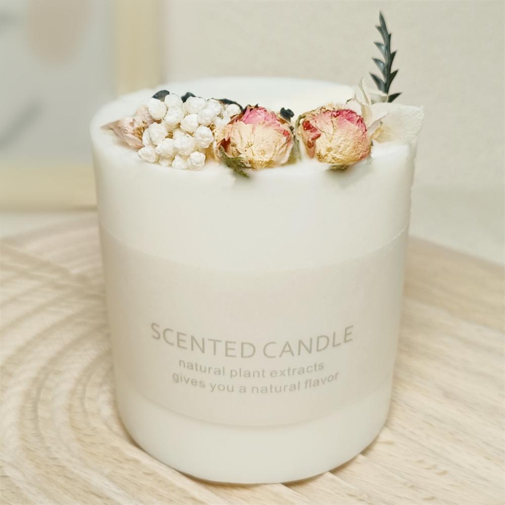 Natural soy scented pillar candles, luxury non toxic white bathroom candle, scented wax romantic rose jar candles aesthetic decorative gifts for women, home - uniqicon