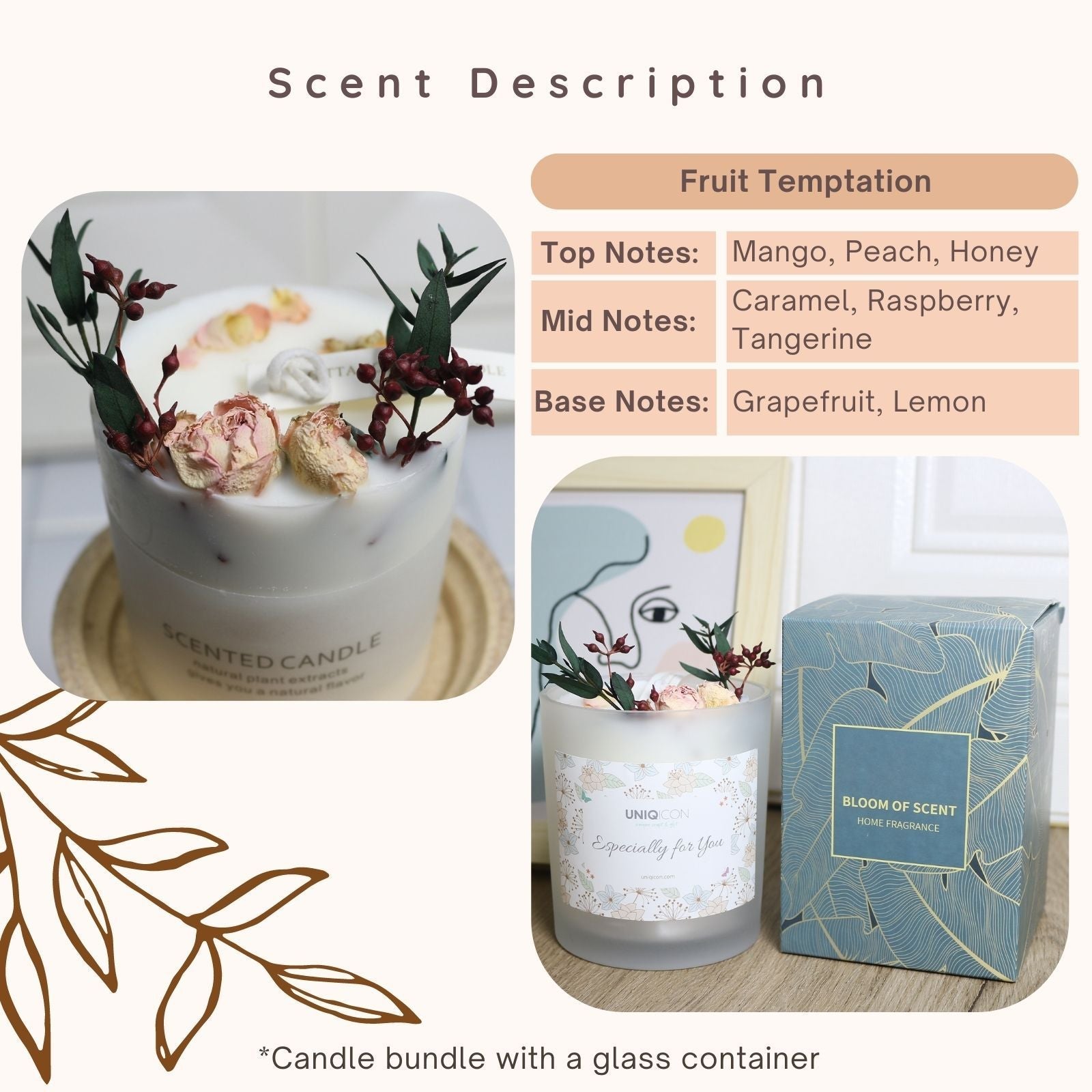 Natural soy scented pillar candles, luxury non toxic white bathroom candle, scented wax romantic rose jar candles aesthetic decorative gifts for women, home - uniqicon