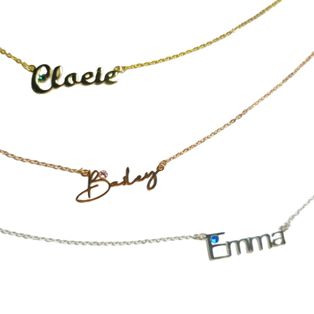 Personalized Customized Name Pendant Necklace With Birthstone Dainty 925 Sterling Silver/Copper/Stainless Steel Voice Message Birthday Valentine's Day Christmas Graduation Friend Anniversary Gift Souvenir - uniqicon