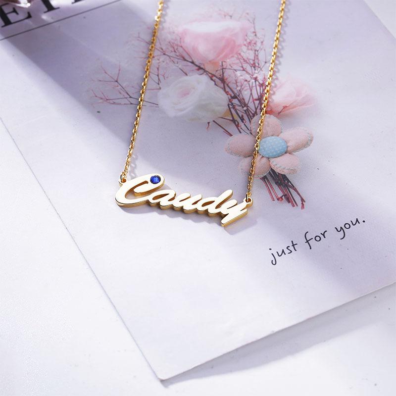 Personalized Customized Name Pendant Necklace With Birthstone Dainty 925 Sterling Silver/Copper/Stainless Steel Voice Message Birthday Valentine's Day Christmas Graduation Friend Anniversary Gift Souvenir - uniqicon
