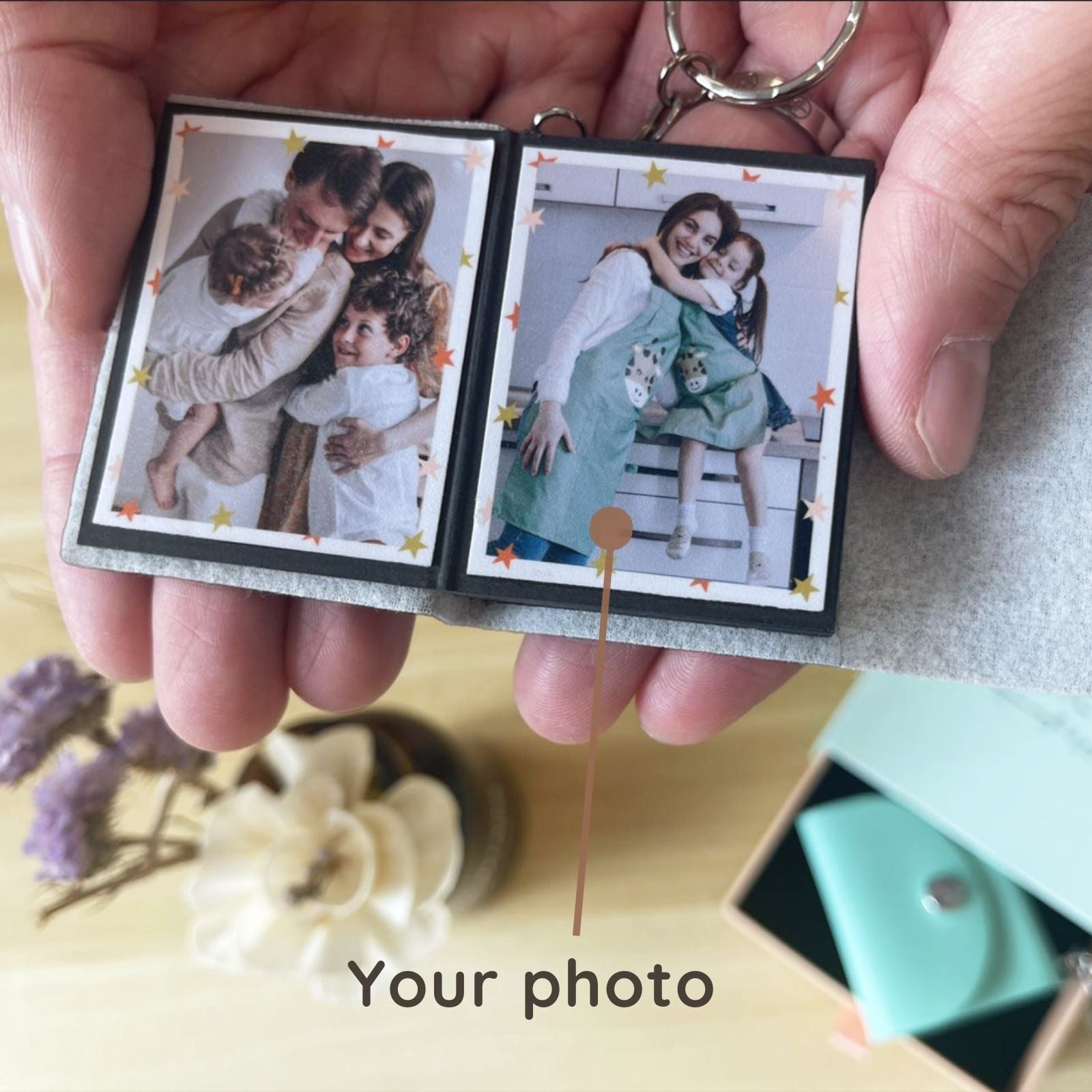 Personalized Mini Photo Keychain, Small Custom Leather Memory Photo, Picture Keychains Personalized Album, Mini Cute Key Ring Keychain with Picture Book for Family, Boyfriend, Couples, Dog, Friends - uniqicon