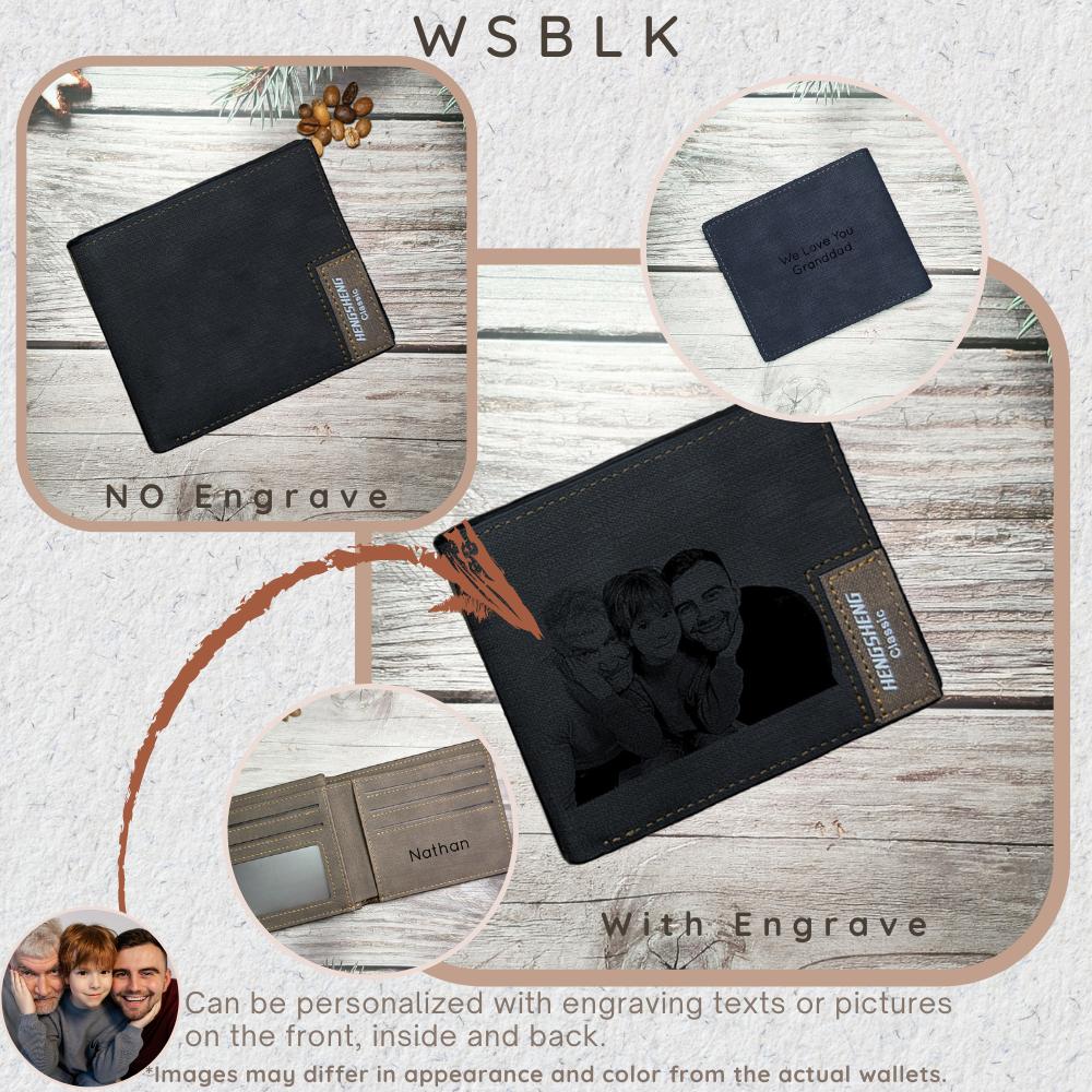UNIQICON Personalised Black Leather Wallet for Mens, Custom Photo Wallets, Unique Laser Engraved Gifts from Mum to Grandad Son Dad WS - uniqicon