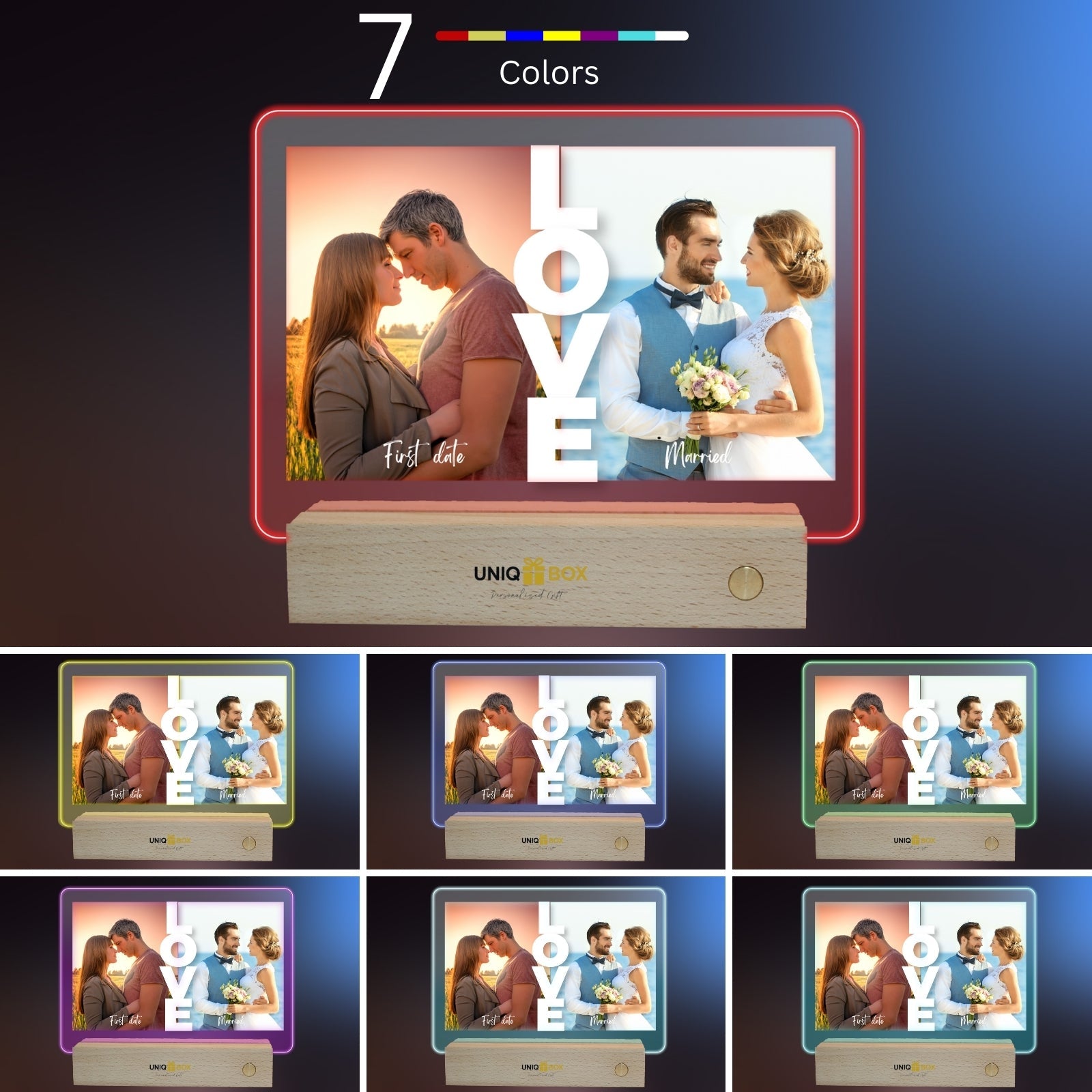 Customised Acrylic Plaque Night Lights,Couple Photos Gift for Valentines,Wedding Anniversary Engagement Gift for Him Her Girlfriend Boyfriend Husband Wife, Romantic LED Night Light Decor - uniqicon