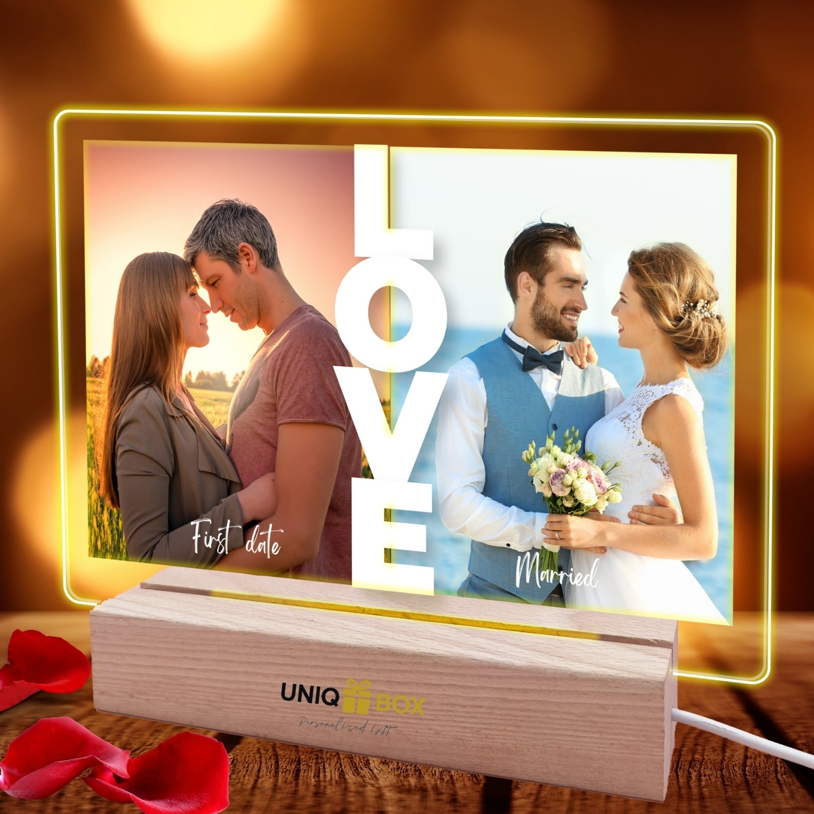 Customised Acrylic Plaque Night Lights,Couple Photos Gift for Valentines,Wedding Anniversary Engagement Gift for Him Her Girlfriend Boyfriend Husband Wife, Romantic LED Night Light Decor - uniqicon