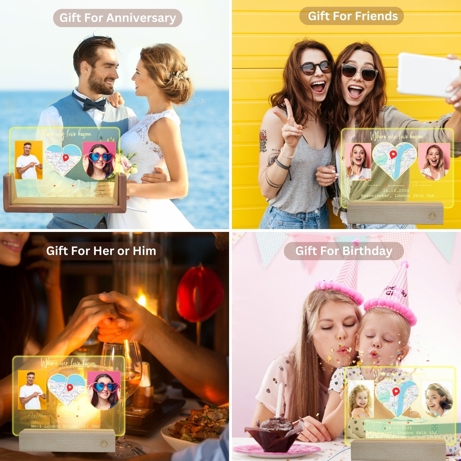 First Valentines Gifts for Her,The Day Where Our Love Begin Frame,Personalised Romantic First Wedding Anniversary Engagement Gifts for Couple,Husband,Boyfriend,Her,Him,LED Photo Frame - uniqicon