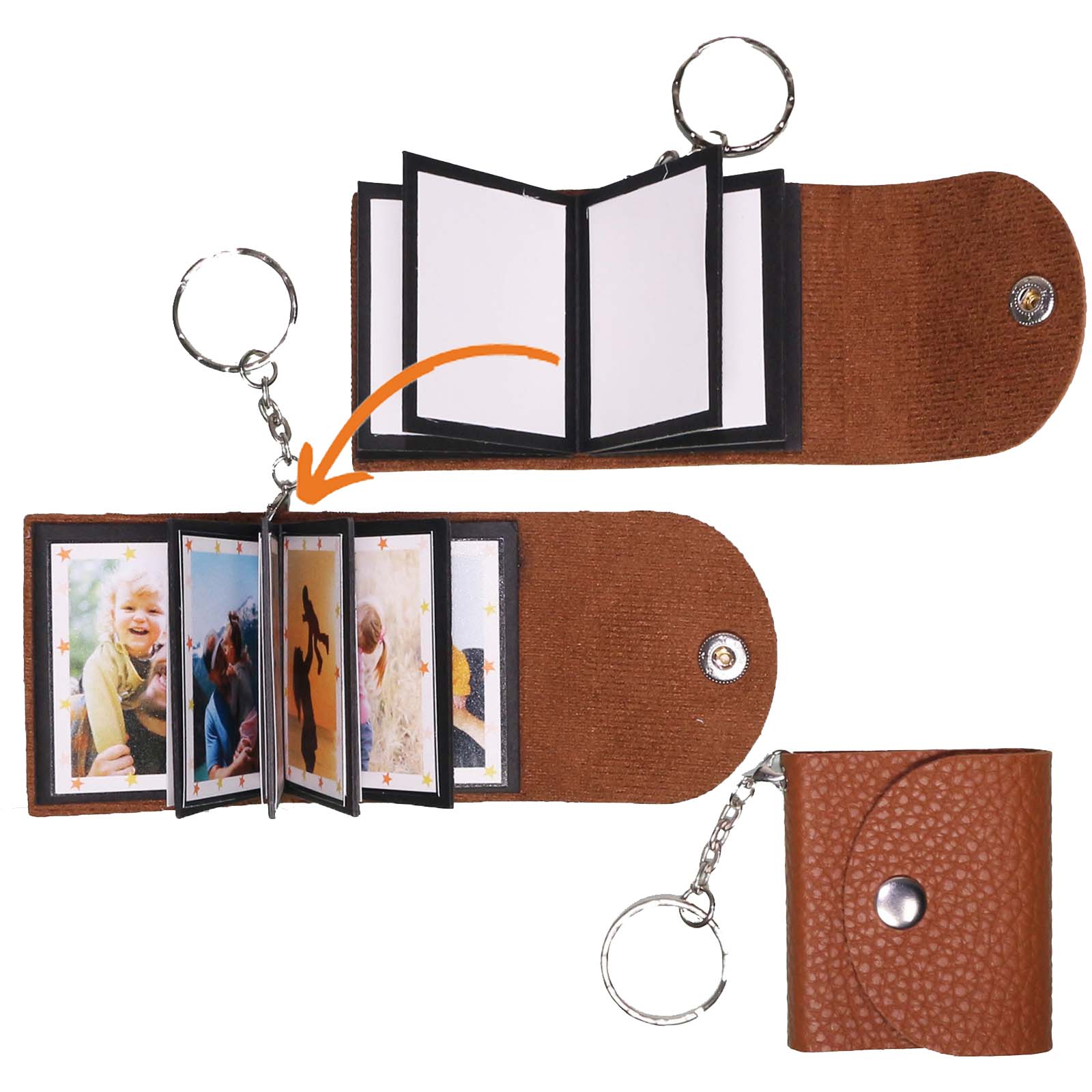 Mini Photo Keychain,Picture Keychains(Light Brown) Personalized Album for Family, Boyfriend, Couples, Dog, Friends - uniqicon