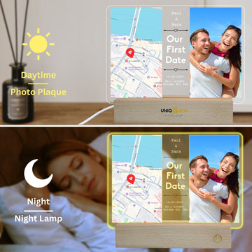 Personalised LED Photo Frame Our First Date Map, Valentine Wedding Gifts Romantic for Couples,Long Distance Relationship Gift for Her Him Boyfriend Girlfriend, Unique Couples Decor - uniqicon