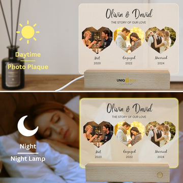 Personalised Valentines Day LED Light Up Frame,Custom Hearts Photo Gift - Couple Anniversary Wedding Present for Women Men Him Her,Romantic Picture Gift for Boyfriend,Unique Home Decor Night Light - uniqicon