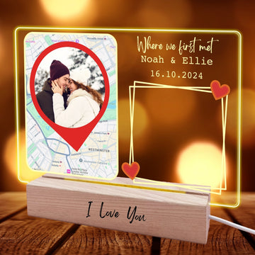 Personalised Where We First Met Map Plaque with Drawing Board，LED Writing Message Note Board with Pens，Romantic Anniversary Engagement Wedding Valentines Decor for Couples Boyfriend Future Husband - uniqicon