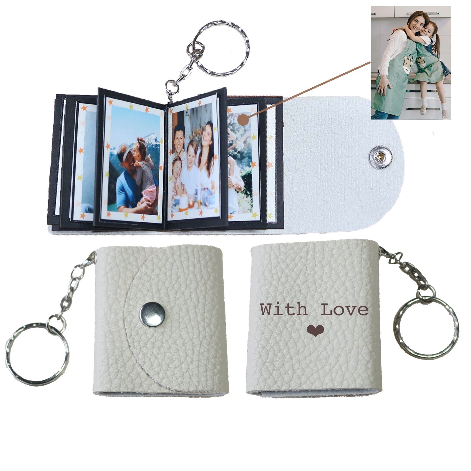 Personalized Mini Photo Keychain,Picture Keychains(Light brown) Personalized Album, Mini Cute Key Ring Keychain with Picture Book for Family, Boyfriend, Couples, Dog, Friends - uniqicon