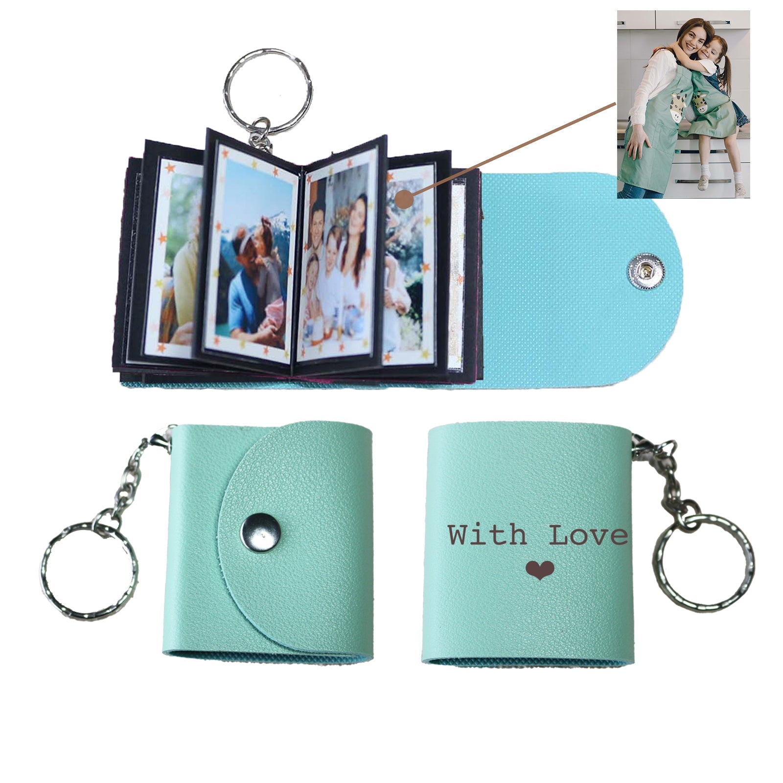 Personalized Mini Photo Keychain,Picture Keychains(Tiffany blue) Personalized Album, Mini Cute Key Ring Keychain with Picture Book for Family, Boyfriend, Couples, Dog, Friends - uniqicon