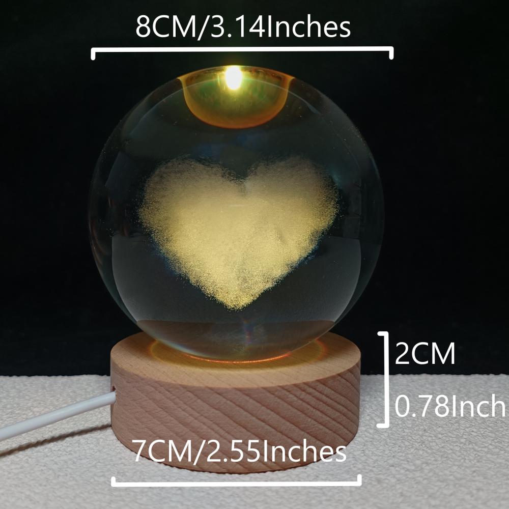 3D Engraving Crystal Ball Heart LED Light Voice Message Gift Birthday Anniversary Valentine Christmas Graduation Friend Souvenir Corporate Award Recognition Appreciation - uniqicon