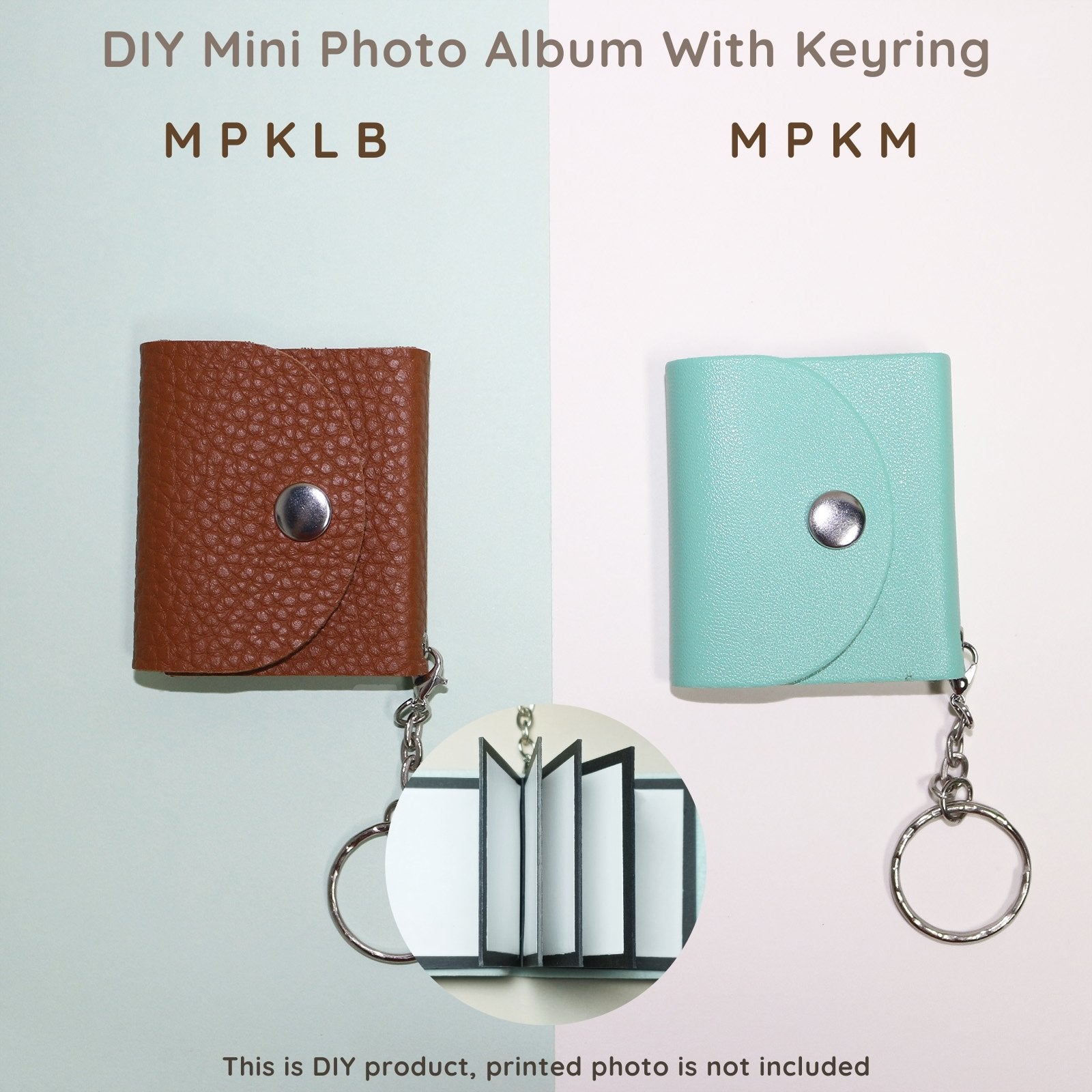 1/2 Inch Mini Photo Album Small Keyring Sequins Transparent Interstitial  Storage ID Card Book Keychain
