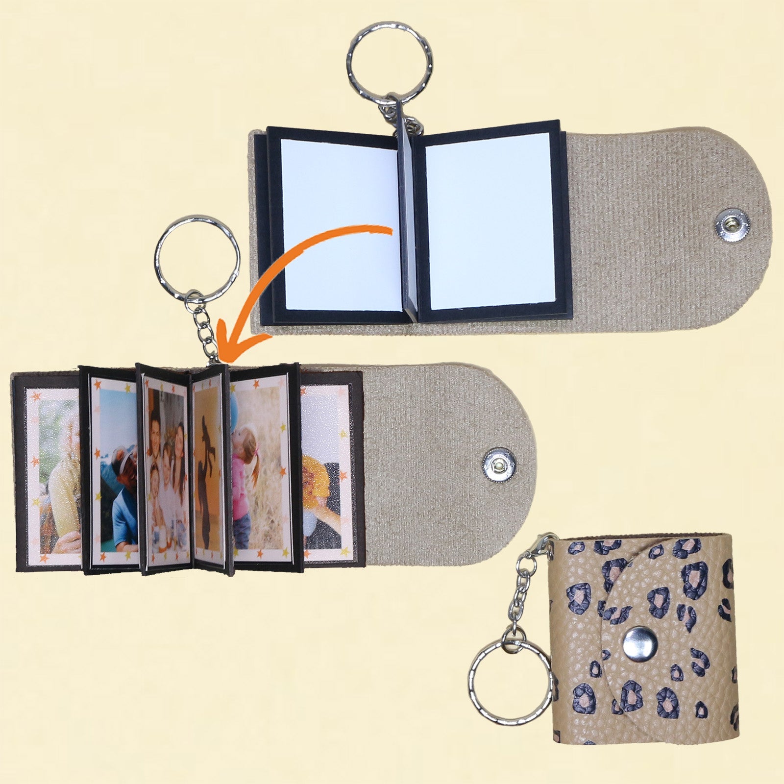  Bycuss Personalized Photo Ablum Keychain,Custom 5-10 Photos  Genuine Leather Keyring,Mini Photo Books Memory Keychain : Everything Else