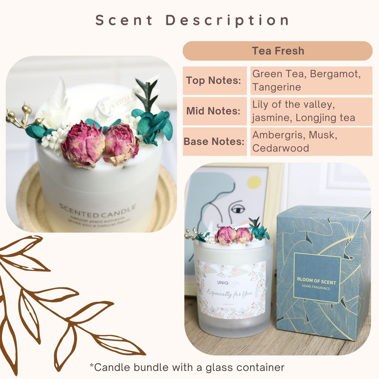 Natural soy scented pillar candles, luxury non toxic white bathroom candle, scented wax romantic rose jar candles aesthetic decorative gifts for women, home - uniqicon