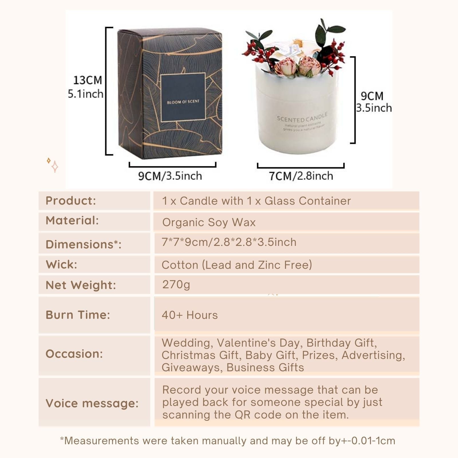 Natural soy scented pillar candles, luxury non toxic white bathroom candle, scented wax romantic rose jar candles aesthetic decorative gifts for women, home - uniqicon