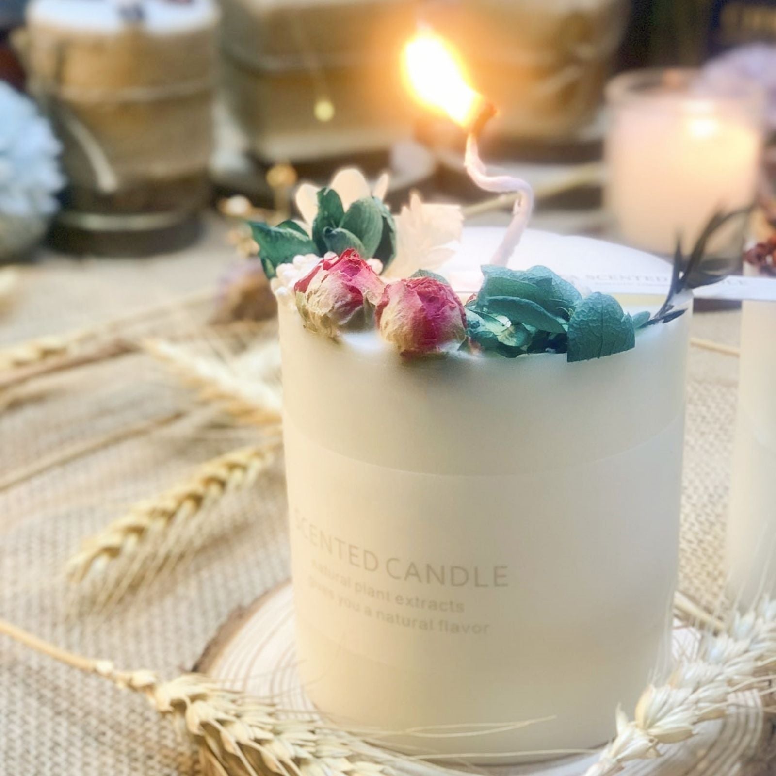 Natural soy scented pillar candles, luxury non toxic white bathroom candle, scented wax romantic rose jar candles aesthetic decorative gifts for women, home - uniqicon