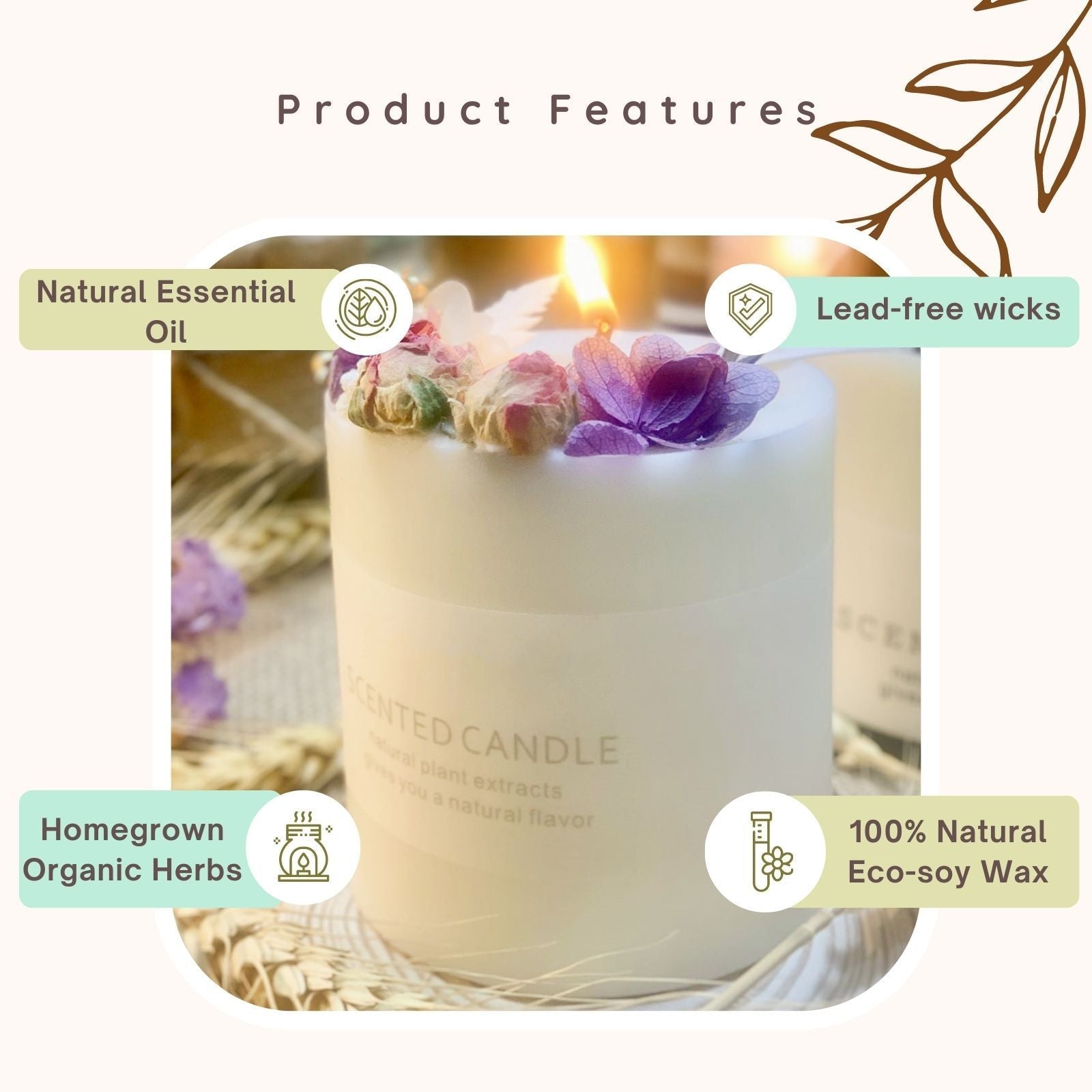 Natural soy scented pillar candles, luxury non toxic white bathroom candle, scented wax romantic rose jar candles aesthetic decorative gifts for women, home - uniqicon