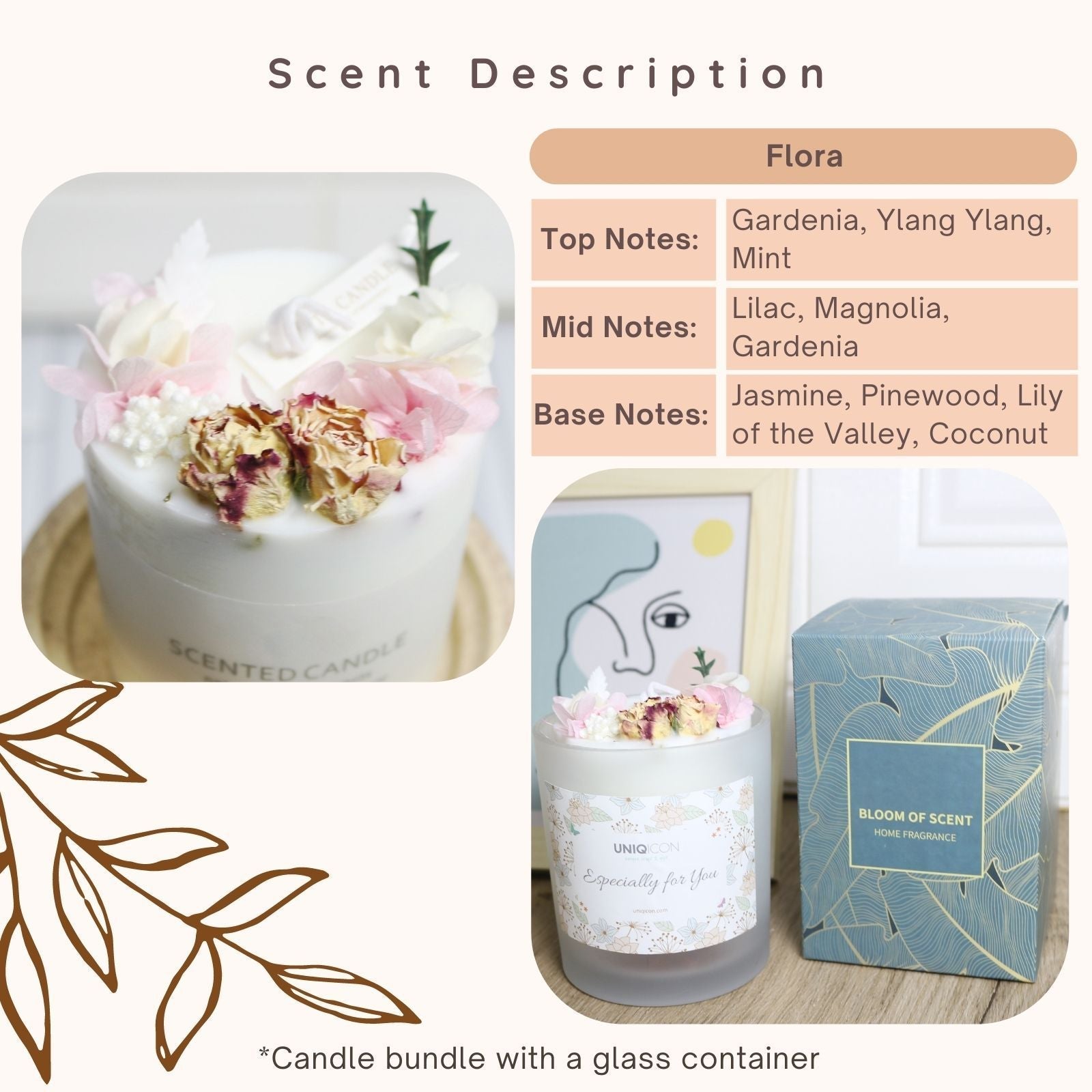 Natural soy scented pillar candles, luxury non toxic white bathroom candle, scented wax romantic rose jar candles aesthetic decorative gifts for women, home - uniqicon