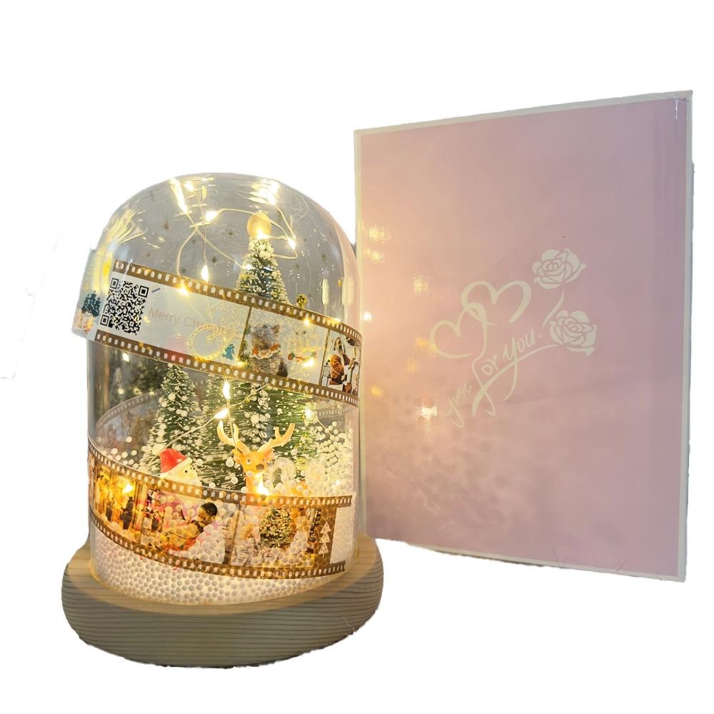 Personalized Christmas Snow Globe With Picture Film Roll, Led Lights Music Box Gift In Glass Dome, Xmas Santa Clause Snowflakes Decorations Tree , Indoor Home Decor Gifts, Snowman Ornaments Trees Globes Decoration With Light, Birthday Gift - uniqicon