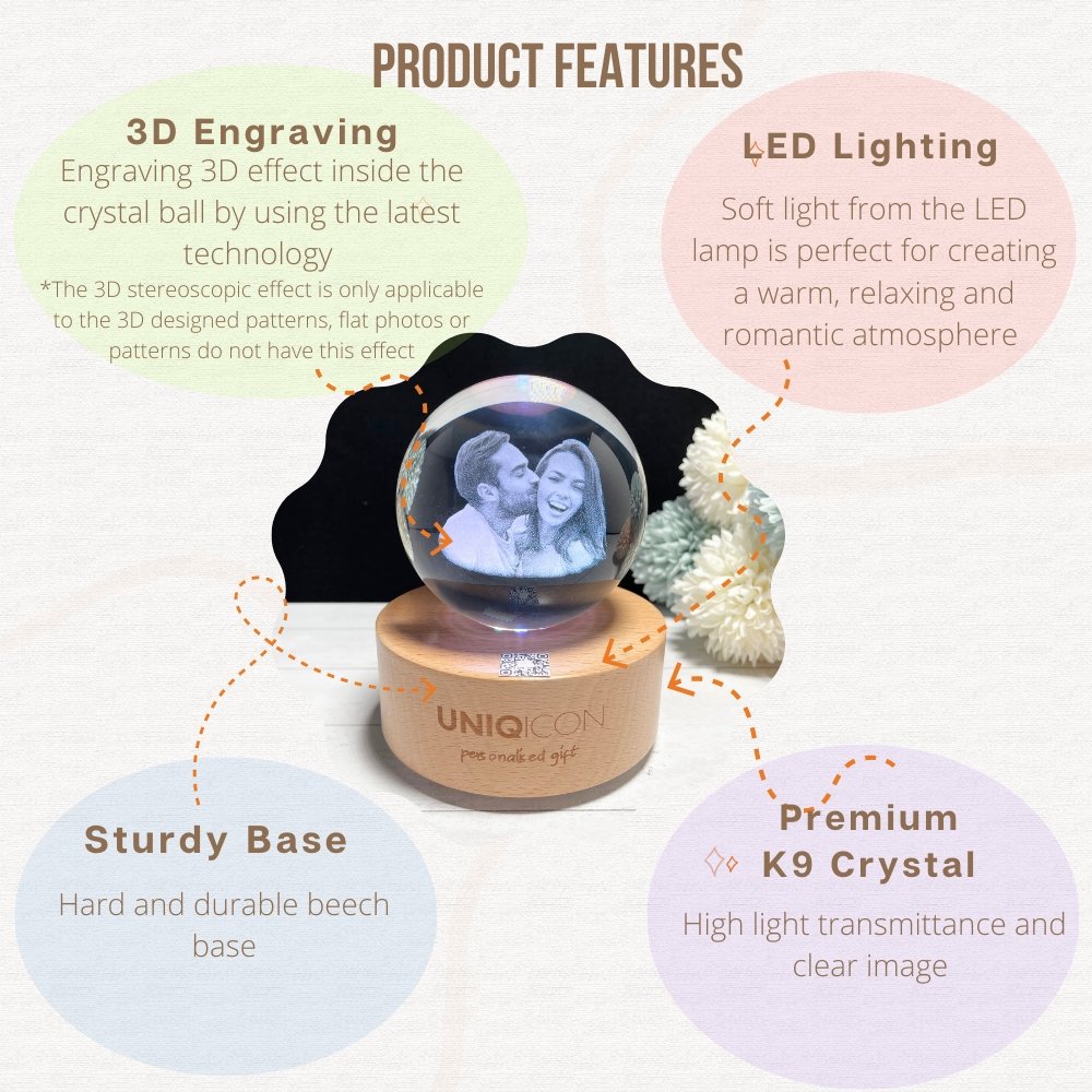 Personalized Customized 3D Photo Carving Crystal Ball Speaker Voice Message Engraved Gift Wireless Bluetooth Music Player - uniqicon