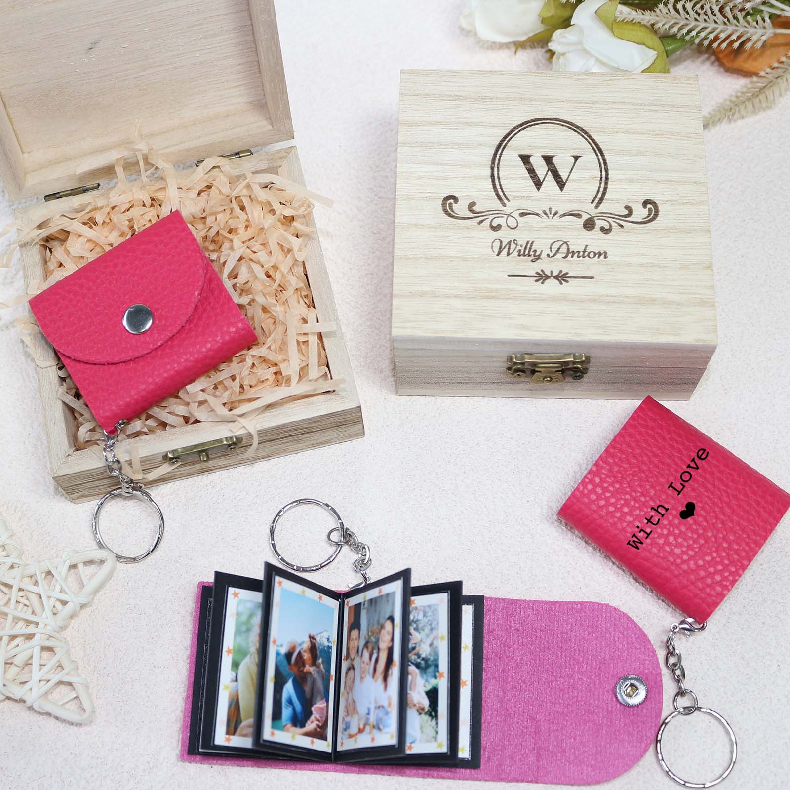 VEELU Custom Keychain photo book Personalized Leather Mini Small Book  Multiple Photos Keyring Picture Album Gifts for Him