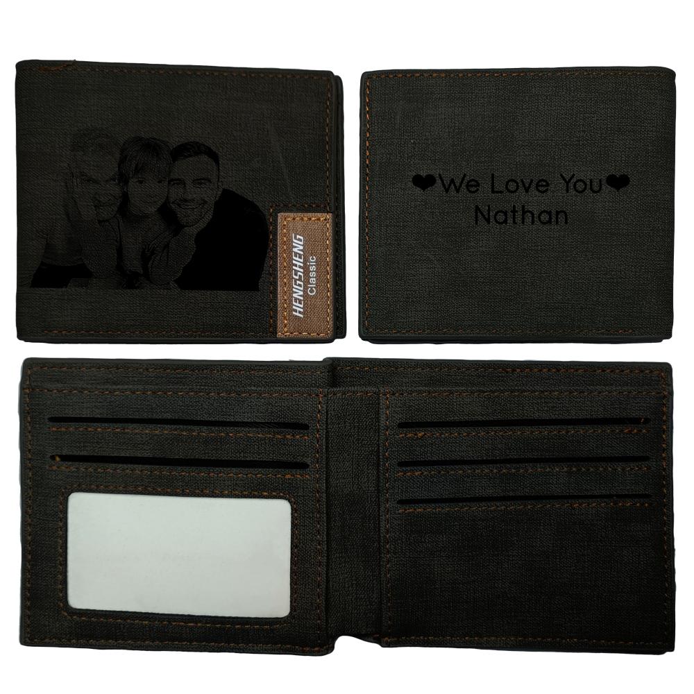 UNIQICON Personalised Black Leather Wallet for Mens, Custom Photo Wallets, Unique Laser Engraved Gifts from Mum to Grandad Son Dad WS - uniqicon